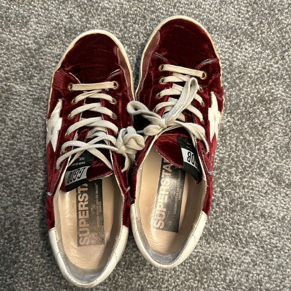 Golden Goose Super-Star distressed leather-trimmed velvet sneakers - Picture 5 of 9
